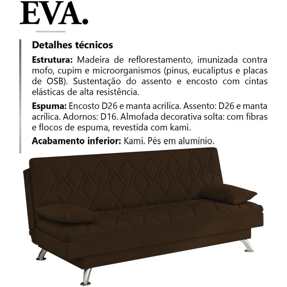 Sofa Cama 3 Lugares 193 cm Eva Veludo SL 942 Moll