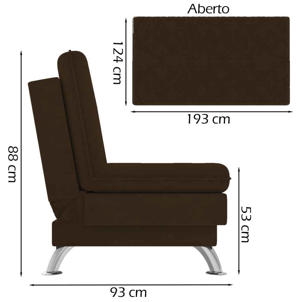 Sofa Cama 3 Lugares 193 cm Eva Veludo SL 942 Moll