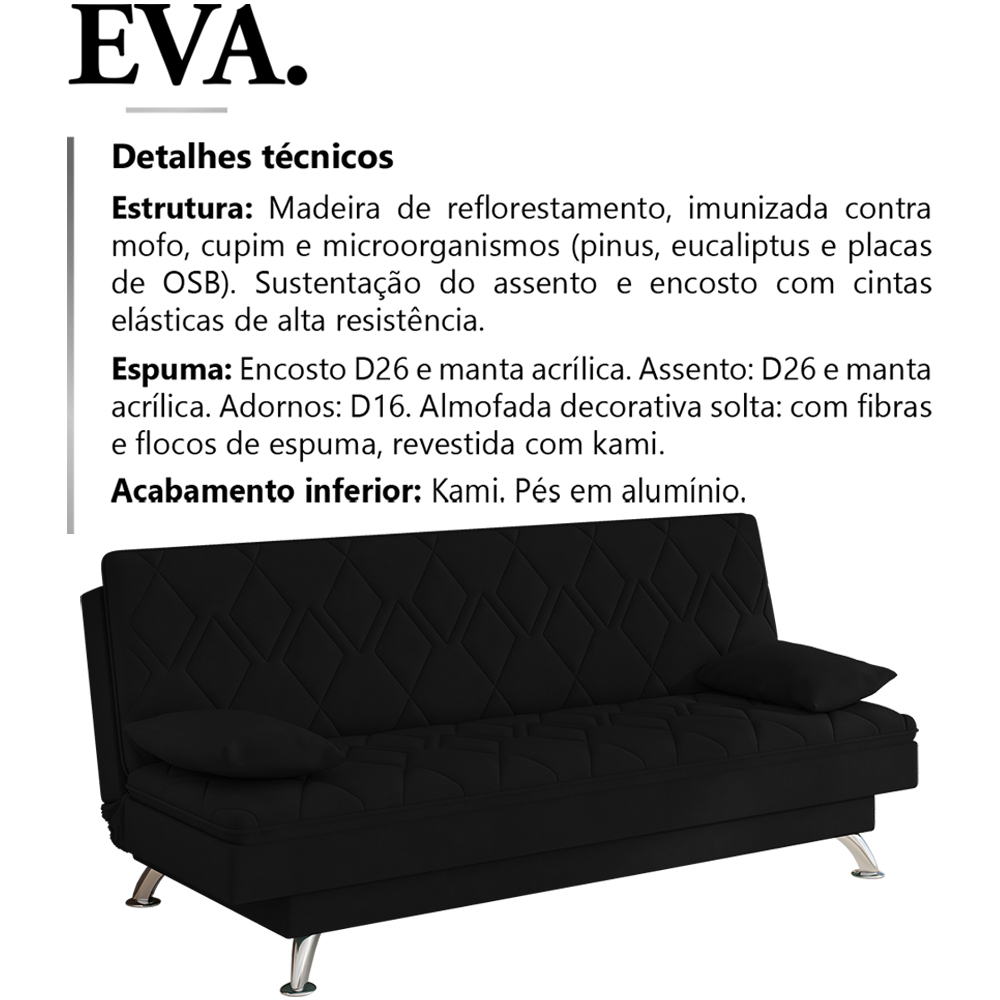 Sofa Cama 3 Lugares 193 cm Eva Veludo SL 944 Moll
