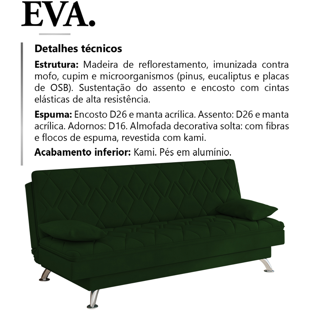 Sofa Cama 3 Lugares 193 cm Eva Veludo SL 947 Moll