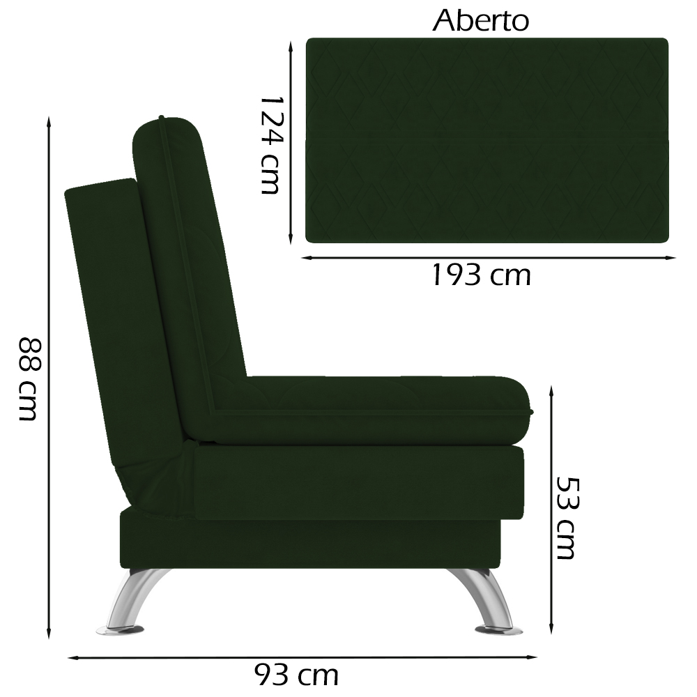 Sofa Cama 3 Lugares 193 cm Eva Veludo SL 947 Moll
