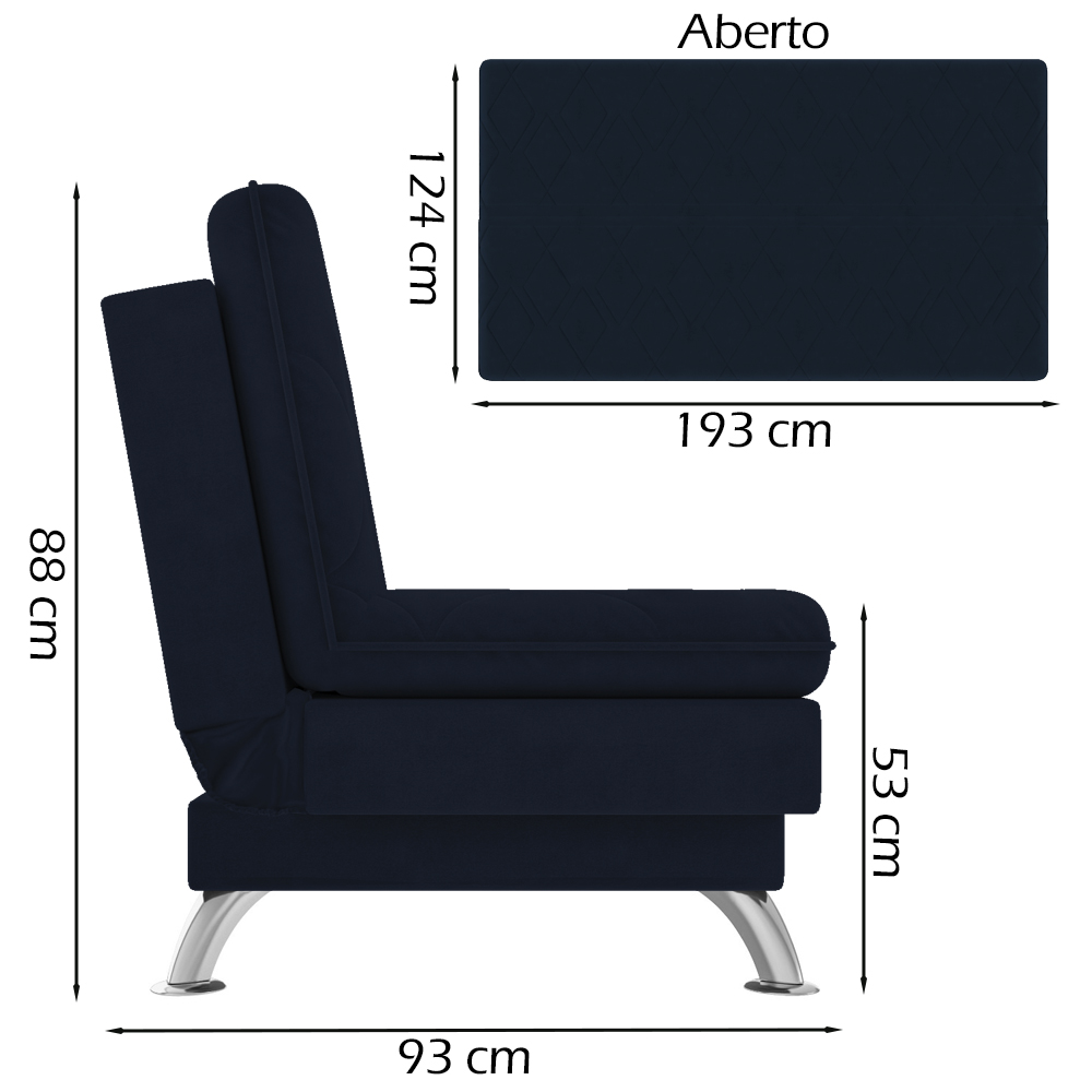 Sofa Cama 3 Lugares 193 cm Eva Veludo SL 948 Moll