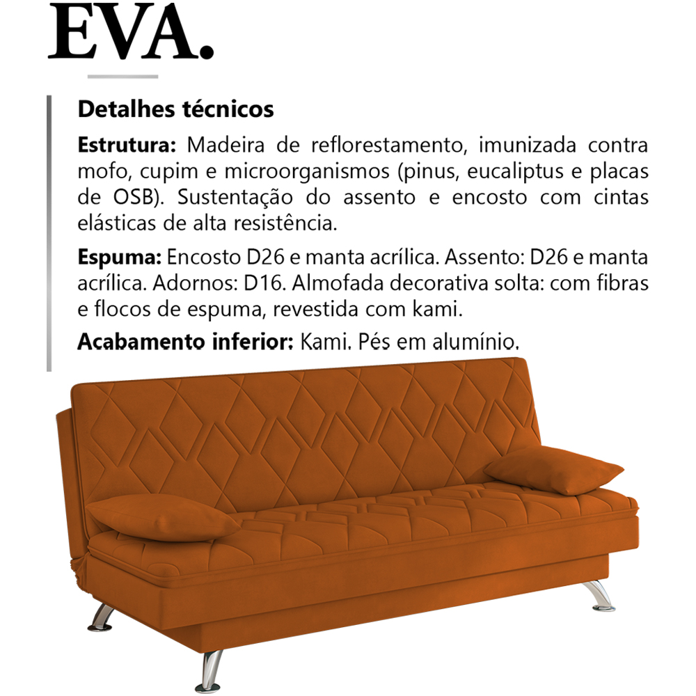 Sofa Cama 3 Lugares 193 cm Eva Veludo SL 953 Moll