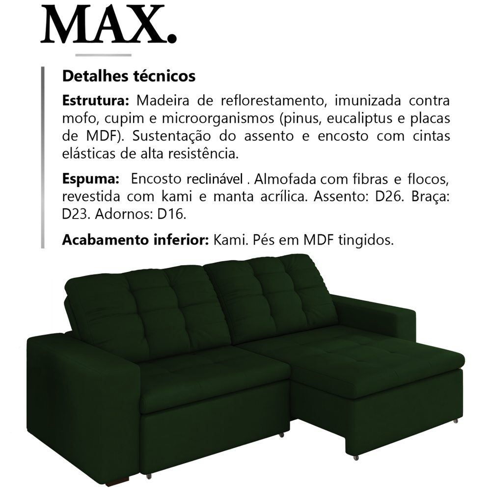 Sofa Retratil E Reclinavel 210 cm Max Veludo SL 947 Moll