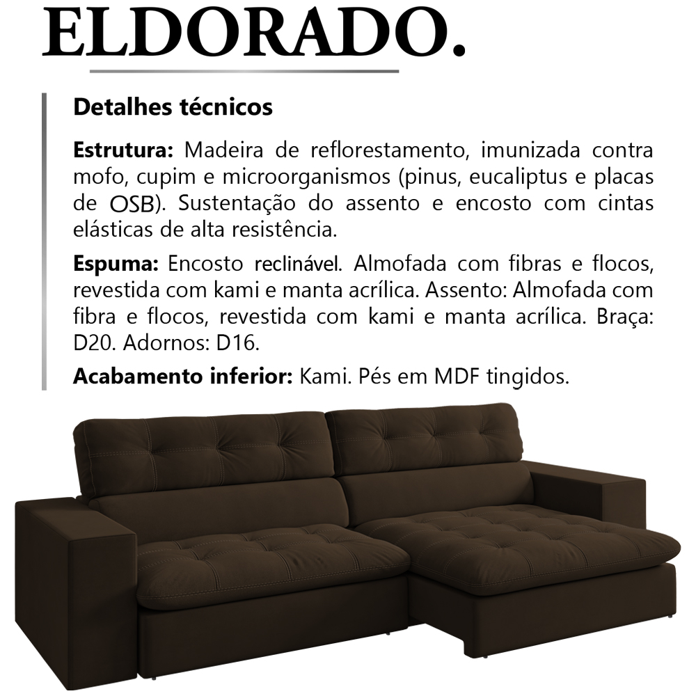 Sofa Retratil E Reclinavel 3 Lugares 218 cm Eldorado SL 942 Veludo Moll