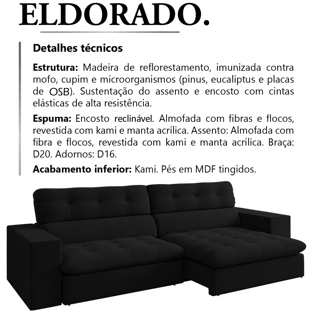 Sofa Retratil E Reclinavel 3 Lugares 218 cm Eldorado SL 944 Veludo Moll