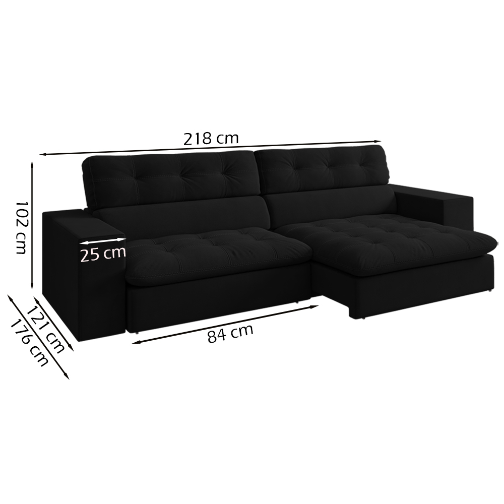 Sofa Retratil E Reclinavel 3 Lugares 218 cm Eldorado SL 944 Veludo Moll