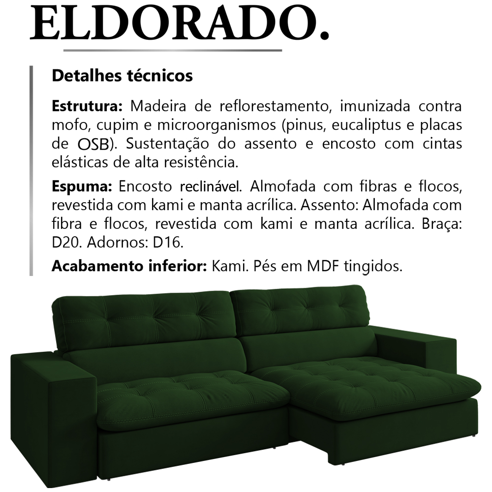 Sofa Retratil E Reclinavel 3 Lugares 218 cm Eldorado SL 947 Veludo Moll