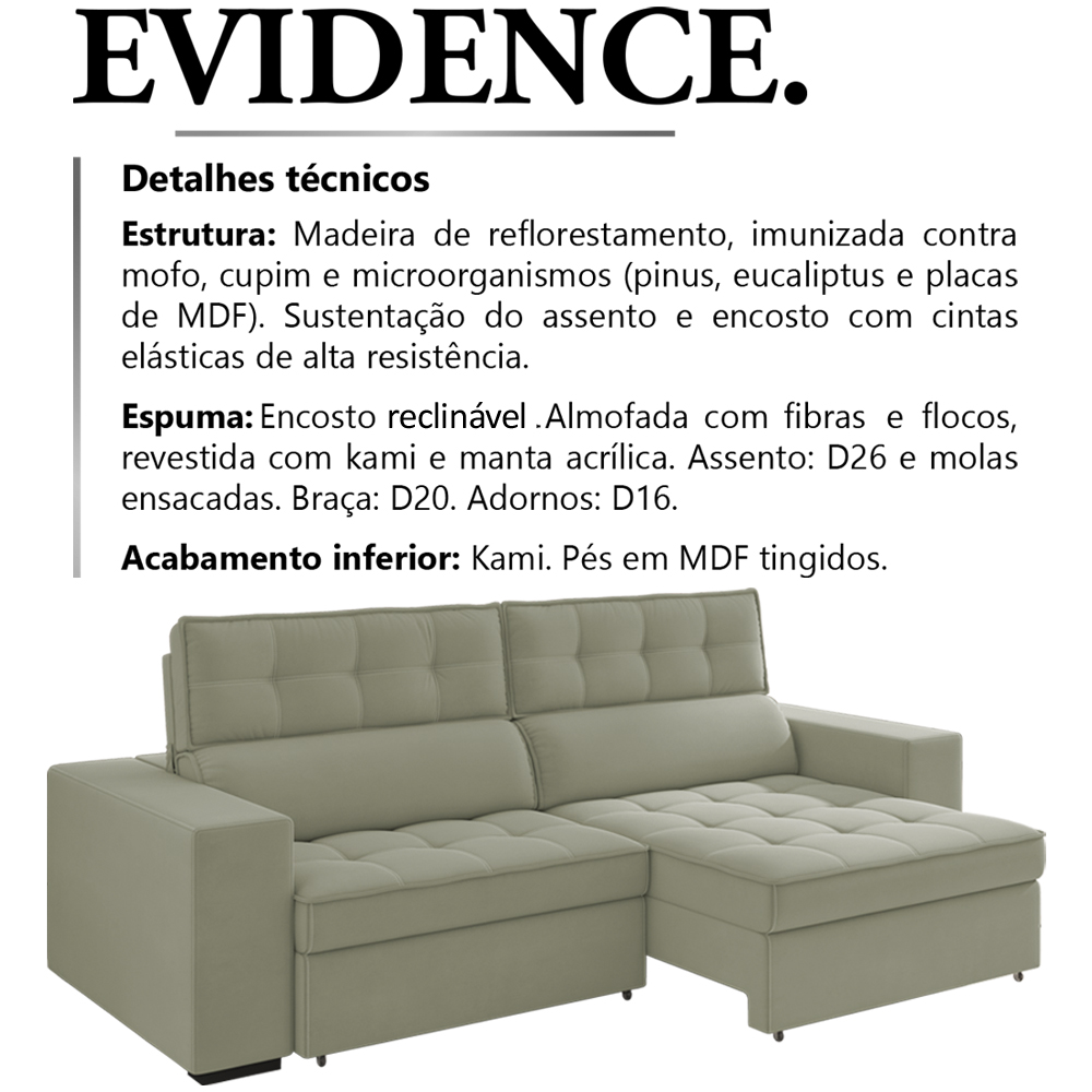 Sofa Retratil E Reclinavel 3 Lugares 218 cm Evidence SL 940 Veludo Moll
