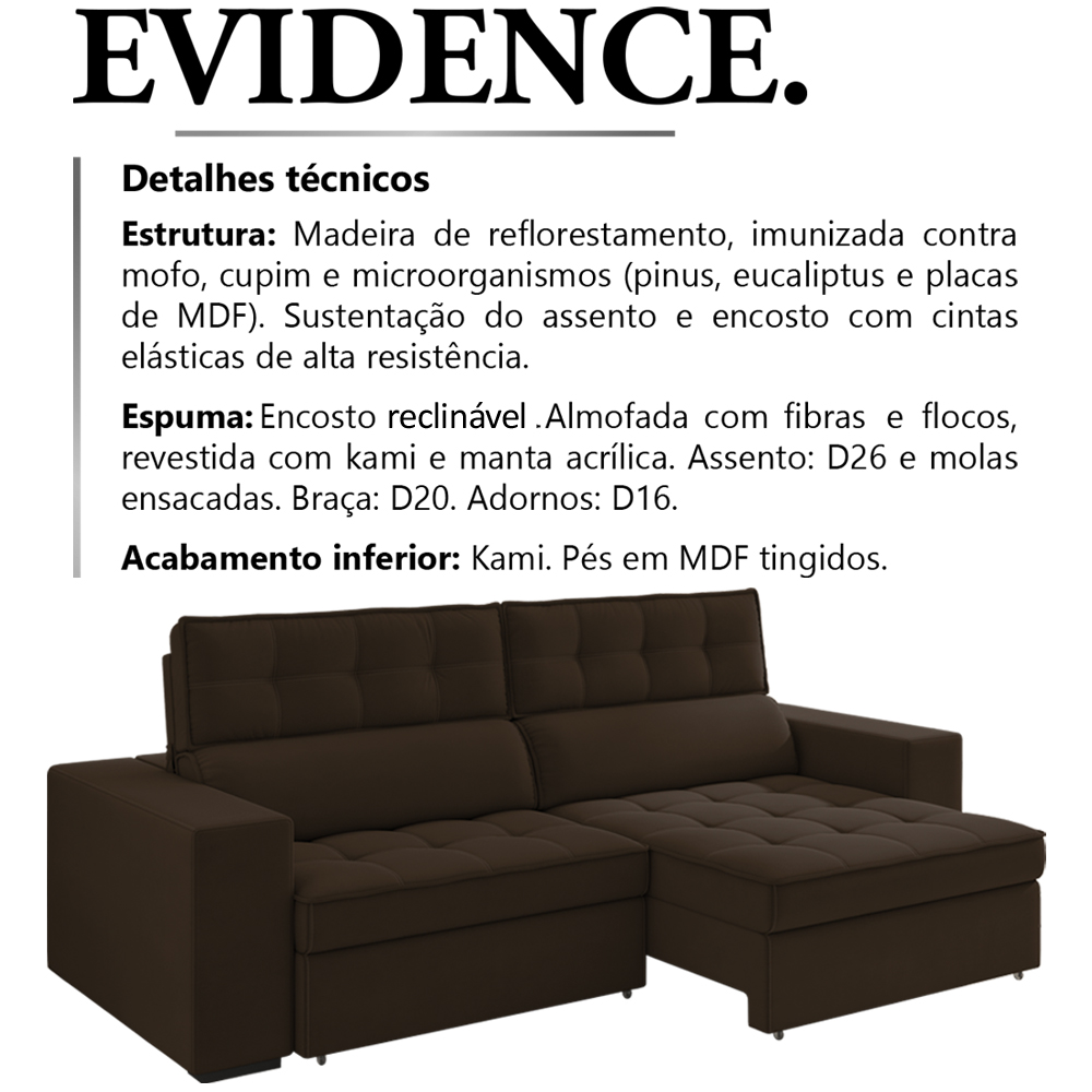 Sofa Retratil E Reclinavel 3 Lugares 218 cm Evidence SL 942 Veludo Moll