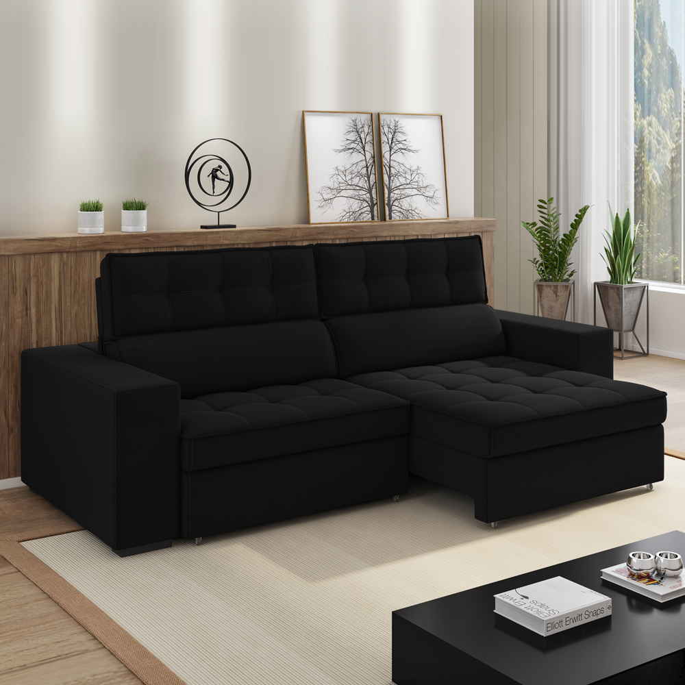 Sofa Retratil E Reclinavel 3 Lugares 218 cm Evidence SL 944 Veludo Moll