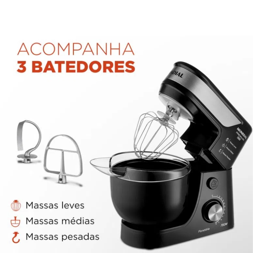 Batedeira Planetária Premium 700w 4,5l Preto Mondial 110V
