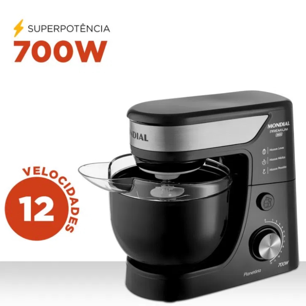 Batedeira Planetária Premium 700w 4,5l Preto Mondial 110V