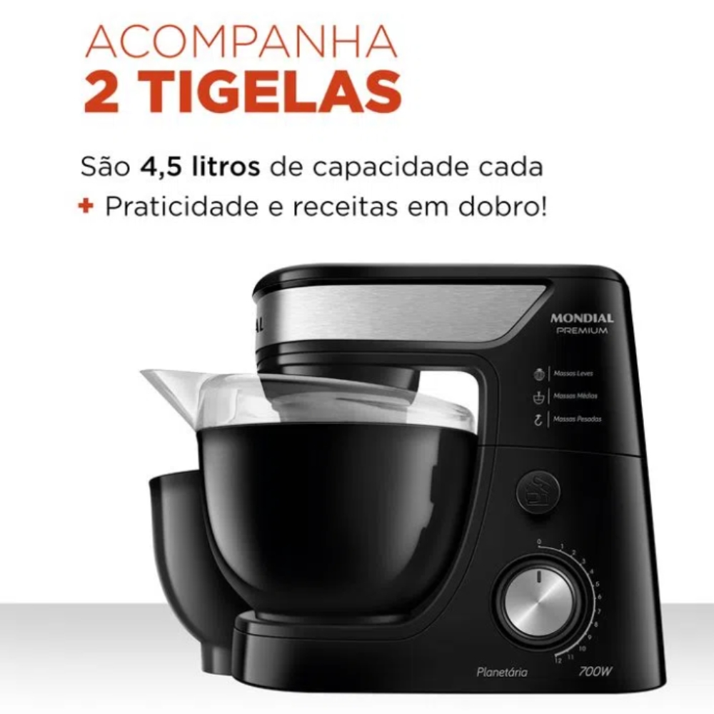 Batedeira Planetária Premium 700w 4,5l Preto Mondial 110V
