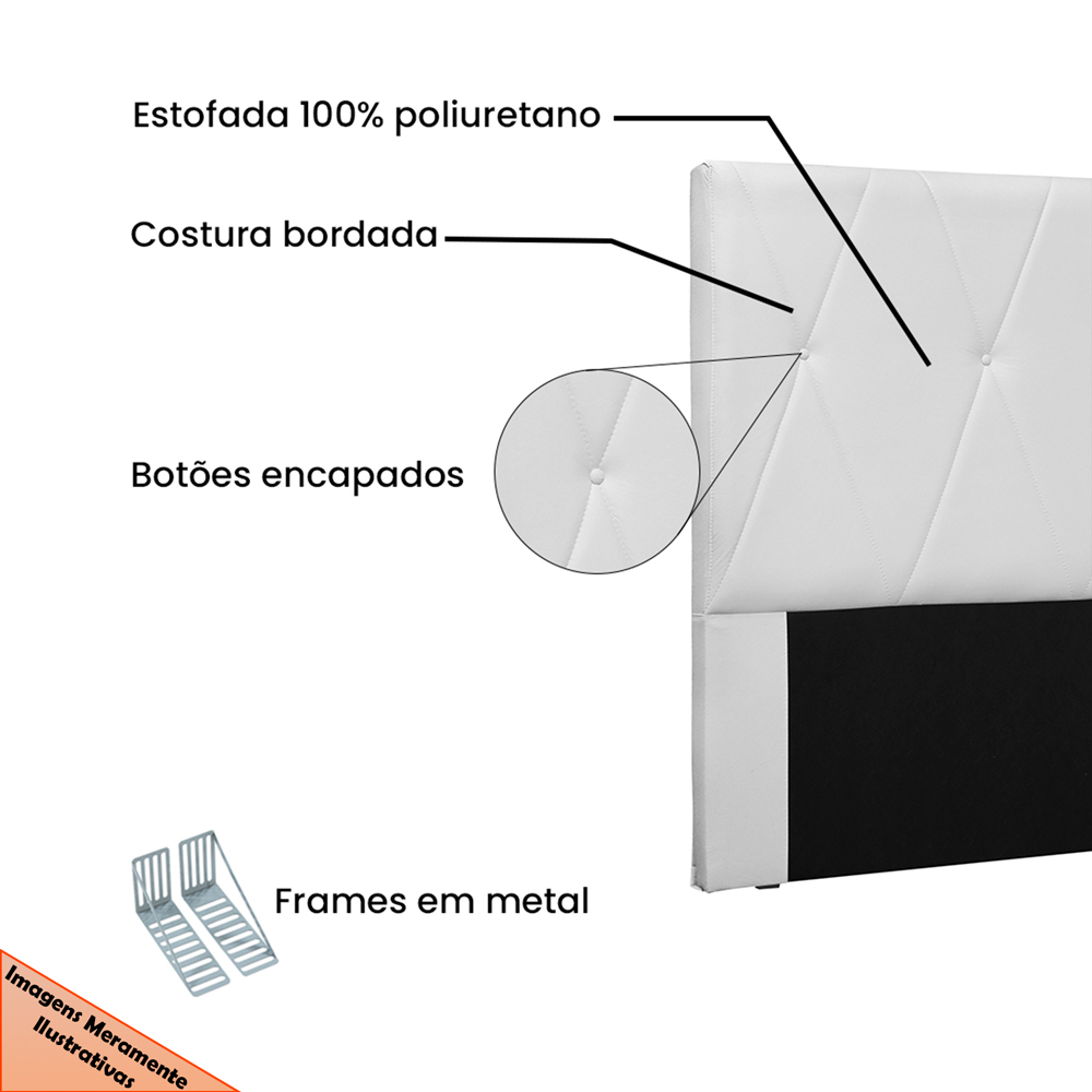Cabeceira Solteiro 90cm Decorativa Lionel Corano Branco - Montanaris Decor