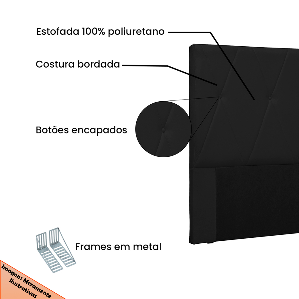 Cabeceira Solteiro 90cm Decorativa Lionel Corano Preto - Montanaris Decor