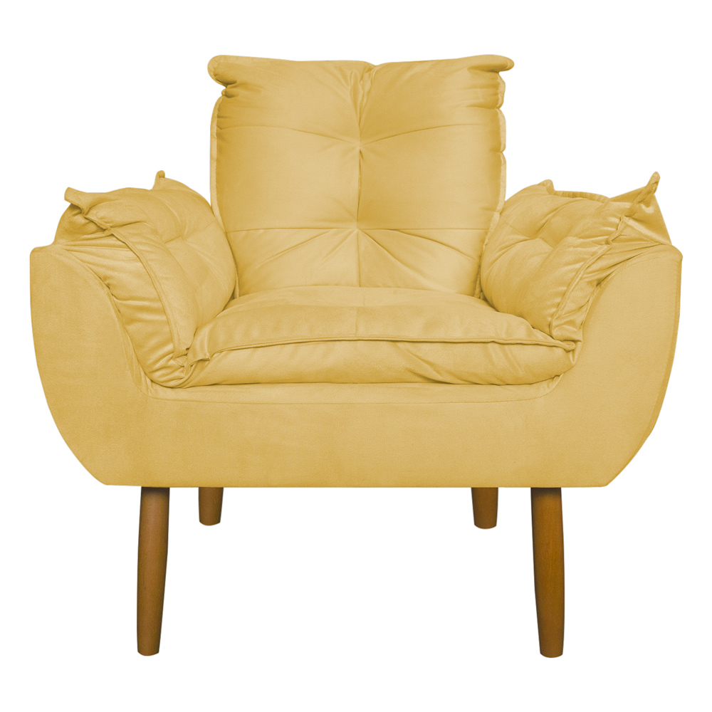 Conjunto Decorativo Poltrona com Puff Opala Suede Amarelo - Montanaris Decor