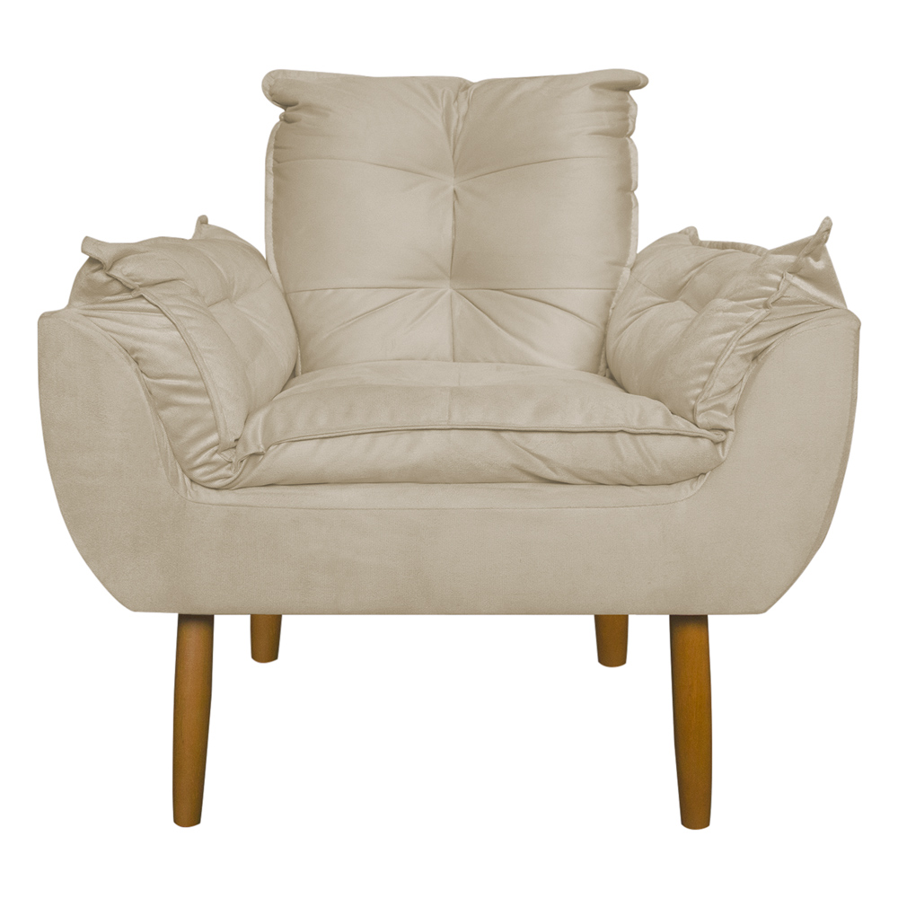 Conjunto Decorativo Poltrona com Puff Opala Suede Bege - Montanaris Decor