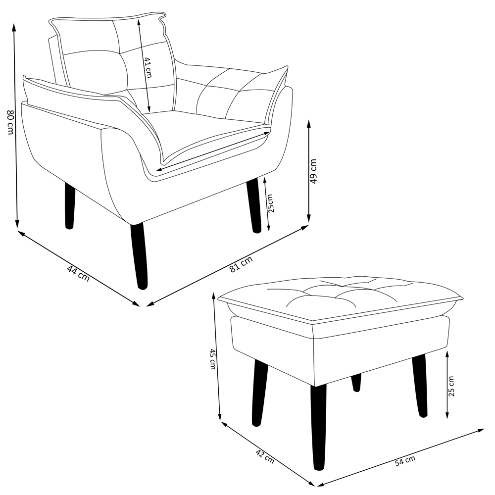 Conjunto Decorativo Poltrona com Puff Opala Suede Bege - Montanaris Decor