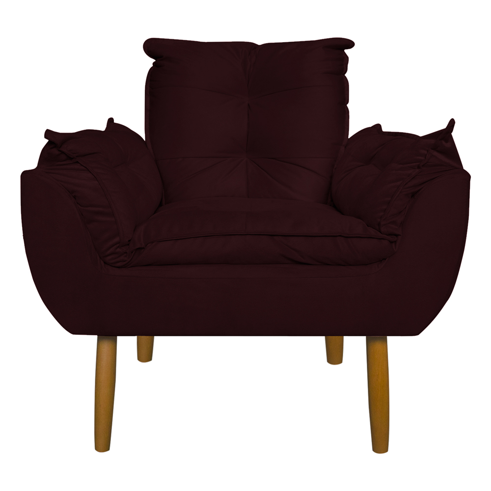 Conjunto Decorativo Poltrona com Puff Opala Suede Bordô - Montanaris Decor