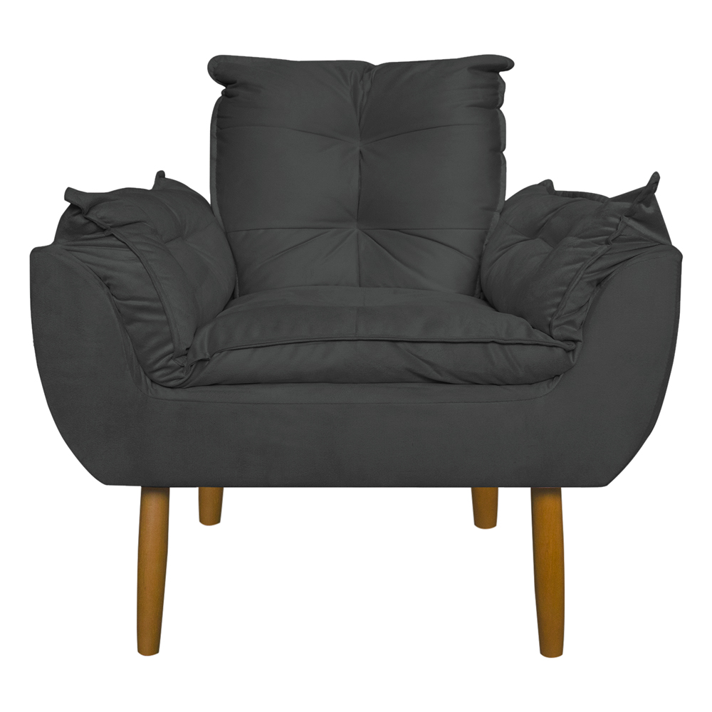 Conjunto Decorativo Poltrona com Puff Opala Suede Cinza - Montanaris Decor