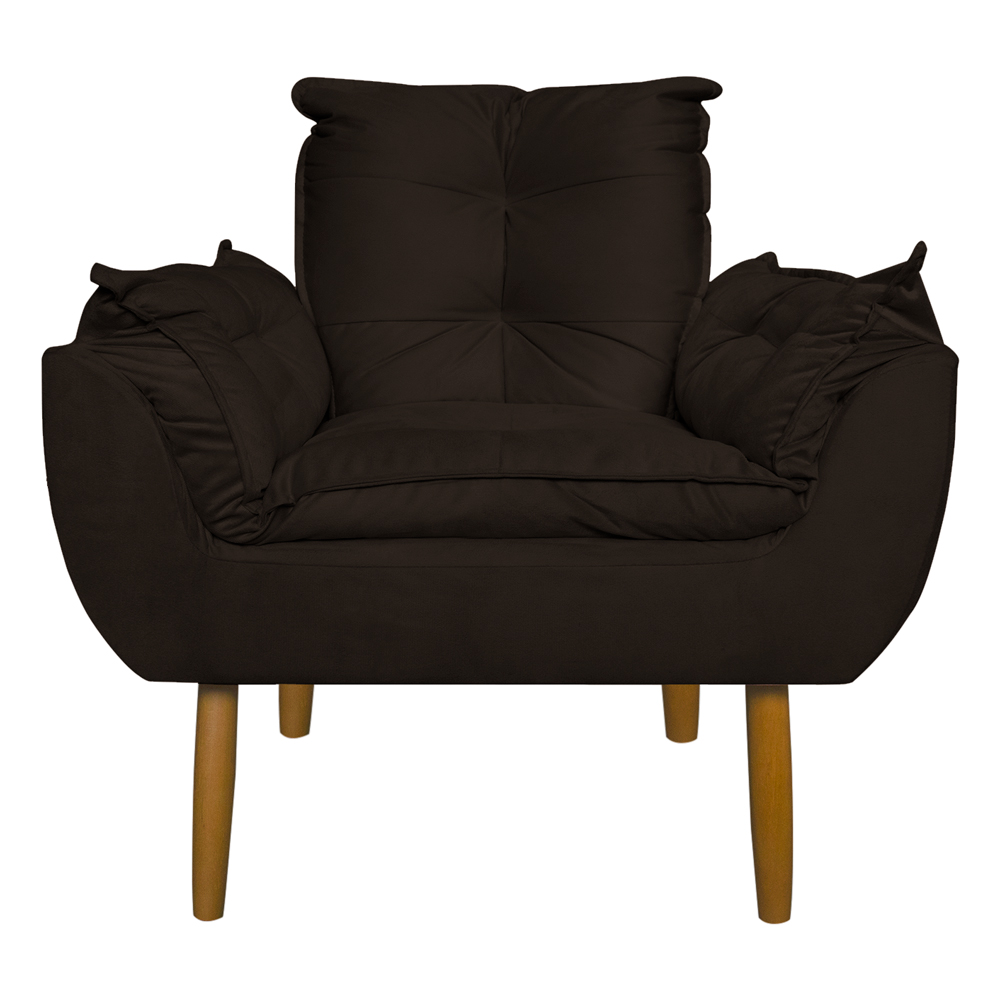 Conjunto Decorativo Poltrona com Puff Opala Suede Marrom - Montanaris Decor