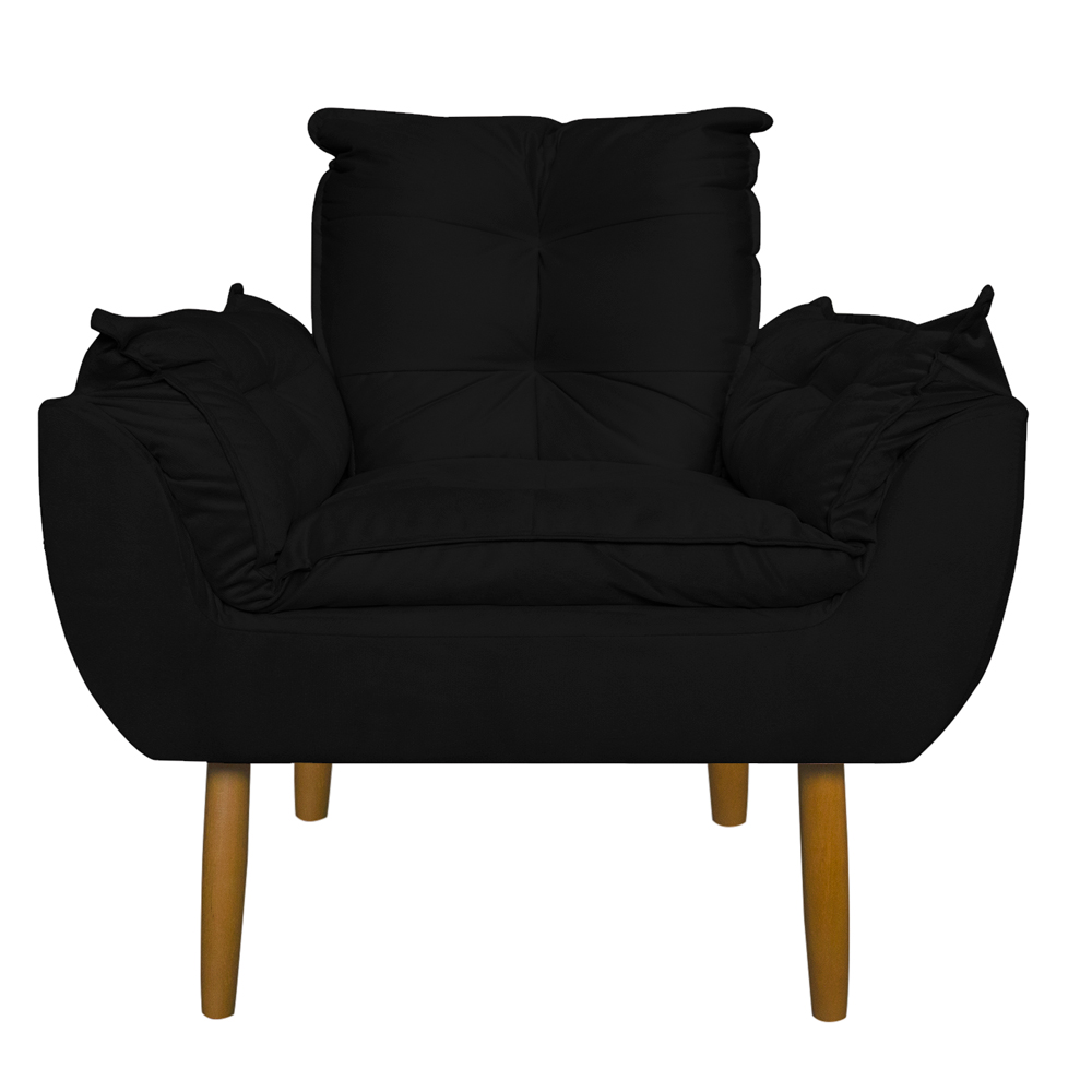 Conjunto Decorativo Poltrona com Puff Opala Suede Preto - Montanaris Decor