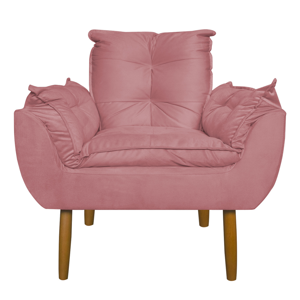 Conjunto Decorativo Poltrona com Puff Opala Suede Rosa - Montanaris Decor