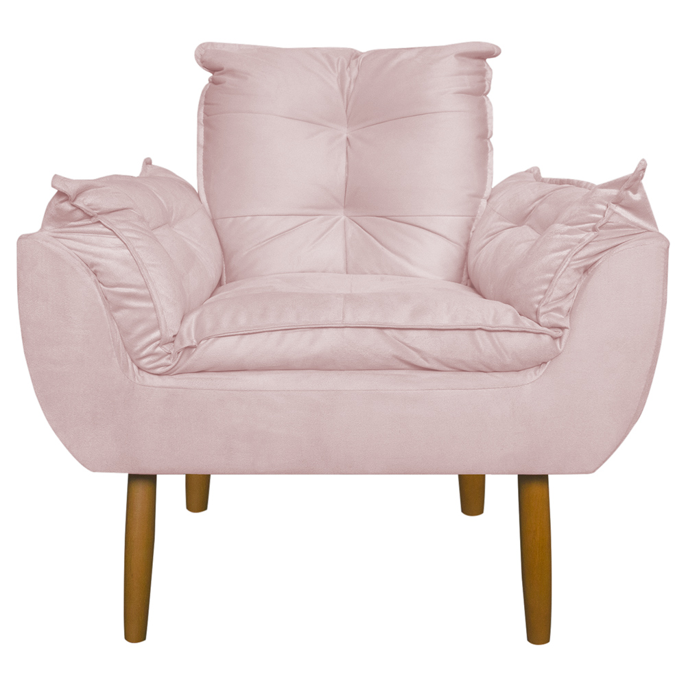 Conjunto Decorativo Poltrona com Puff Opala Suede Rosa Claro - Montanaris Decor