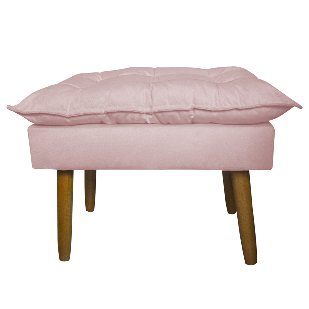Conjunto Decorativo Poltrona com Puff Opala Suede Rosa Claro - Montanaris Decor