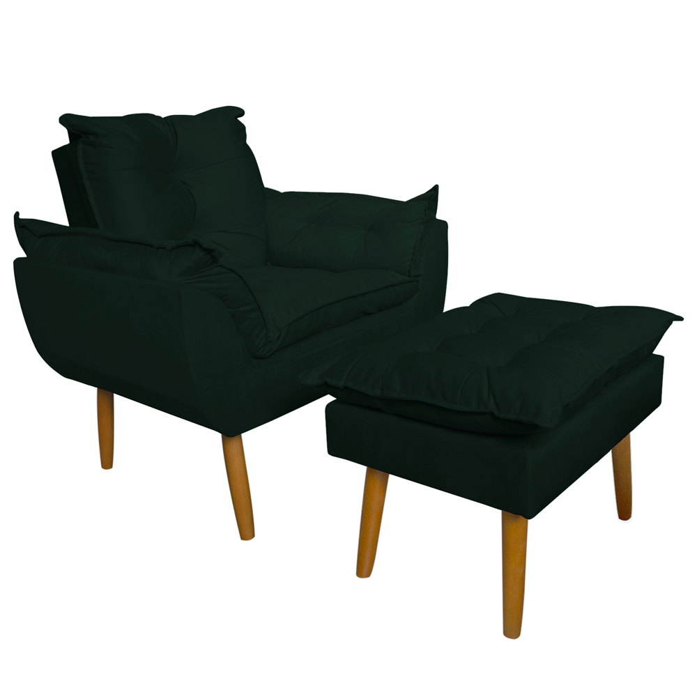 Conjunto Decorativo Poltrona com Puff Opala Suede Verde - Montanaris Decor