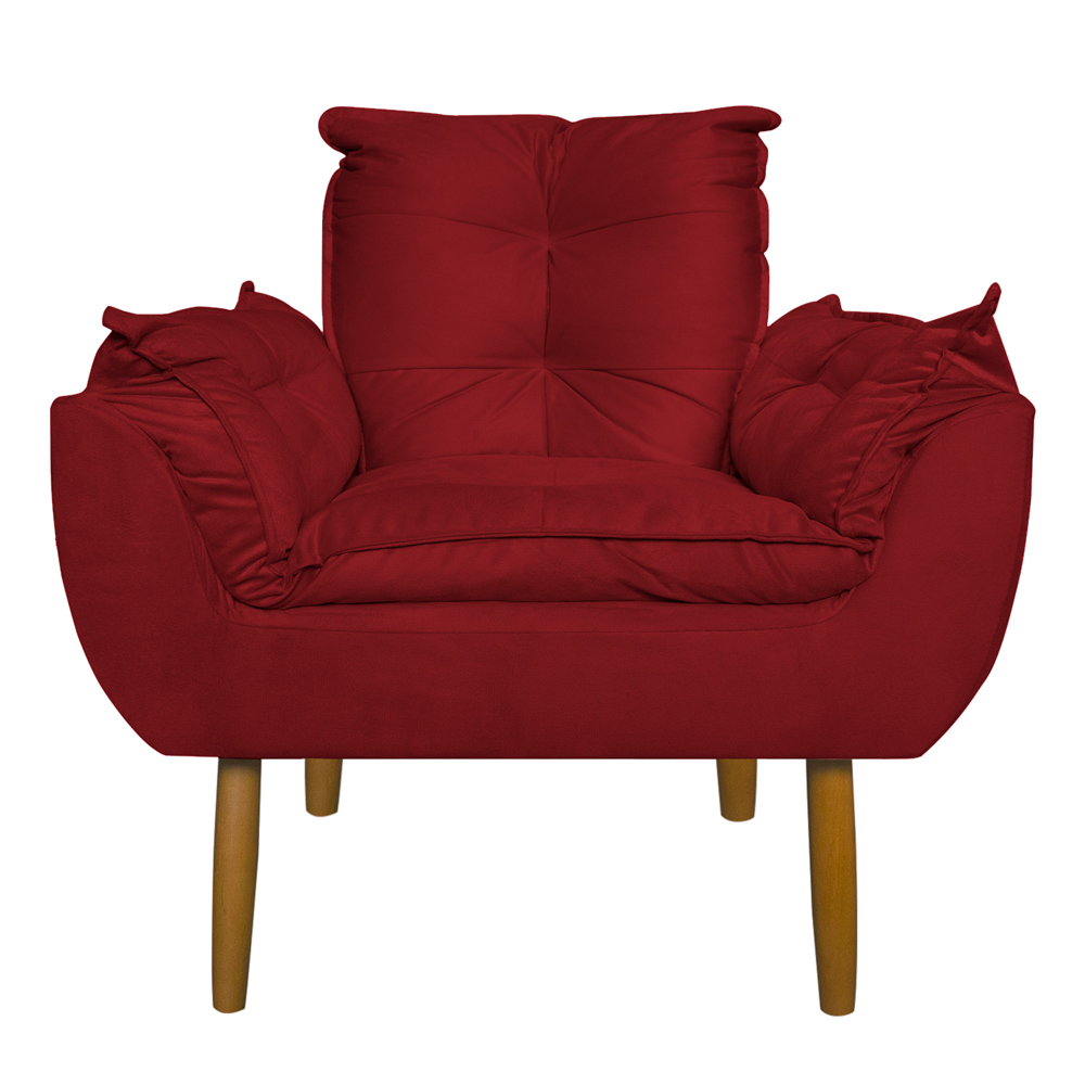 Conjunto Decorativo Poltrona com Puff Opala Suede Vermelho - Montanaris Decor