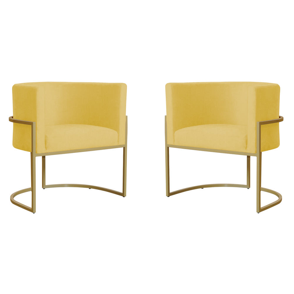 Kit 2 Poltronas Decorativa Sala de Estar Luana Base Gold Suede Amarelo - Montanaris Decor