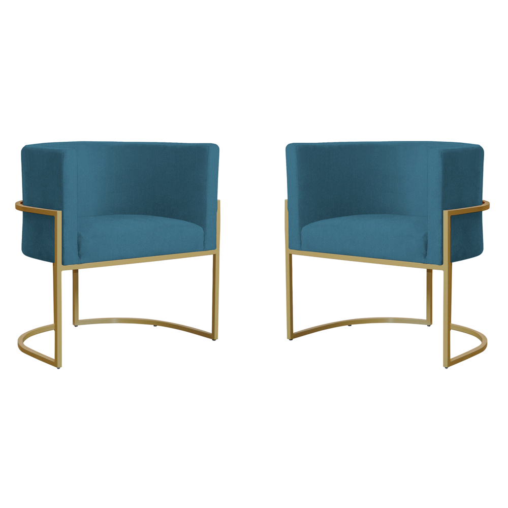 Kit 2 Poltronas Decorativa Sala de Estar Luana Base Gold Suede Azul - Montanaris Decor