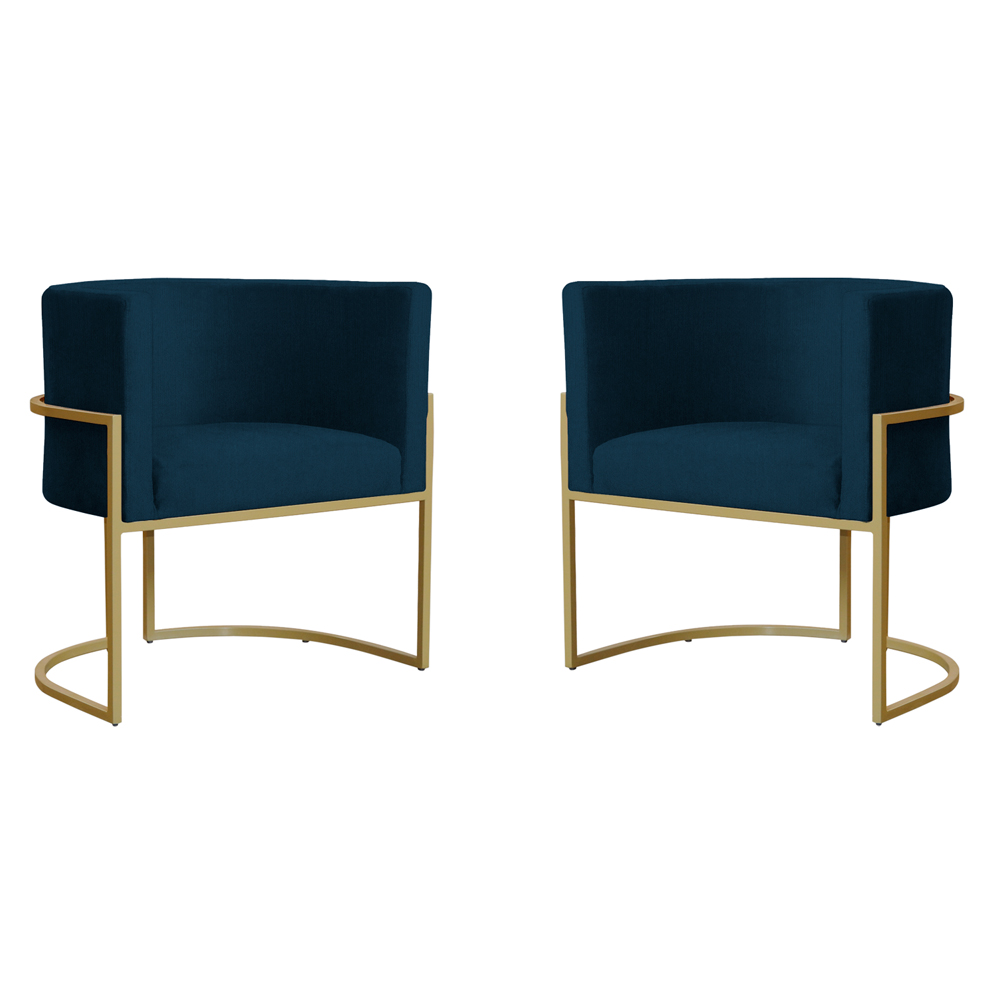 Kit 2 Poltronas Decorativa Sala de Estar Luana Base Gold Suede Azul Marinho - Montanaris Decor