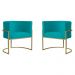 Kit 2 Poltronas Decorativa Sala de Estar Luana Base Gold Suede Azul Turquesa - Montanaris Decor