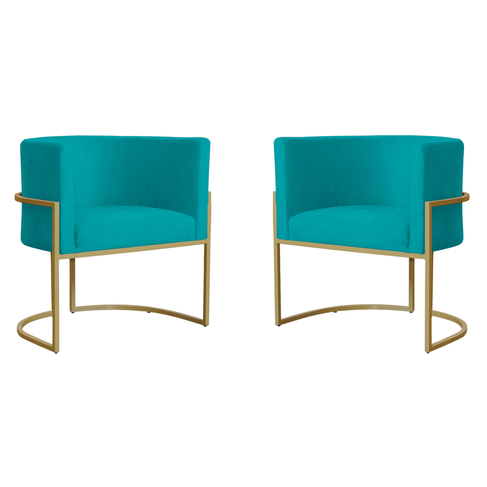 Kit 2 Poltronas Decorativa Sala de Estar Luana Base Gold Suede Azul Turquesa - Montanaris Decor
