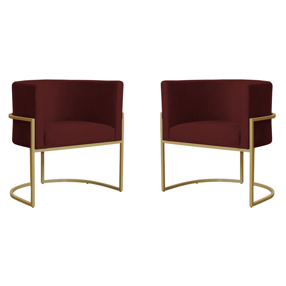 Kit 2 Poltronas Decorativa Sala de Estar Luana Base Gold Suede Bordô - Montanaris Decor