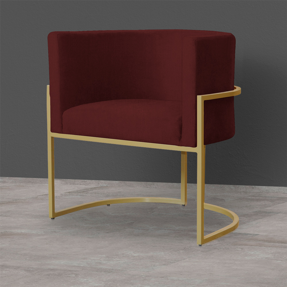 Kit 2 Poltronas Decorativa Sala de Estar Luana Base Gold Suede Bordô - Montanaris Decor