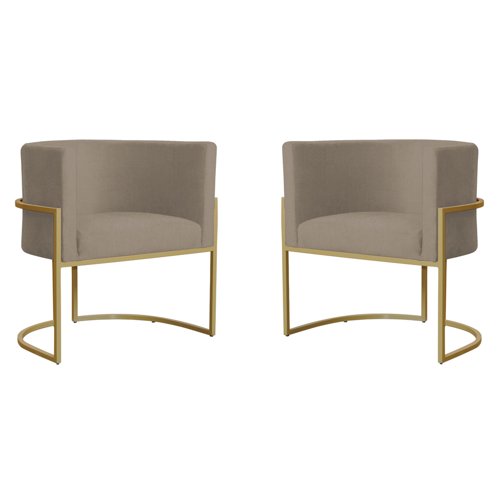 Kit 2 Poltronas Decorativa Sala de Estar Luana Base Gold Suede Cappuccino - Montanaris Decor