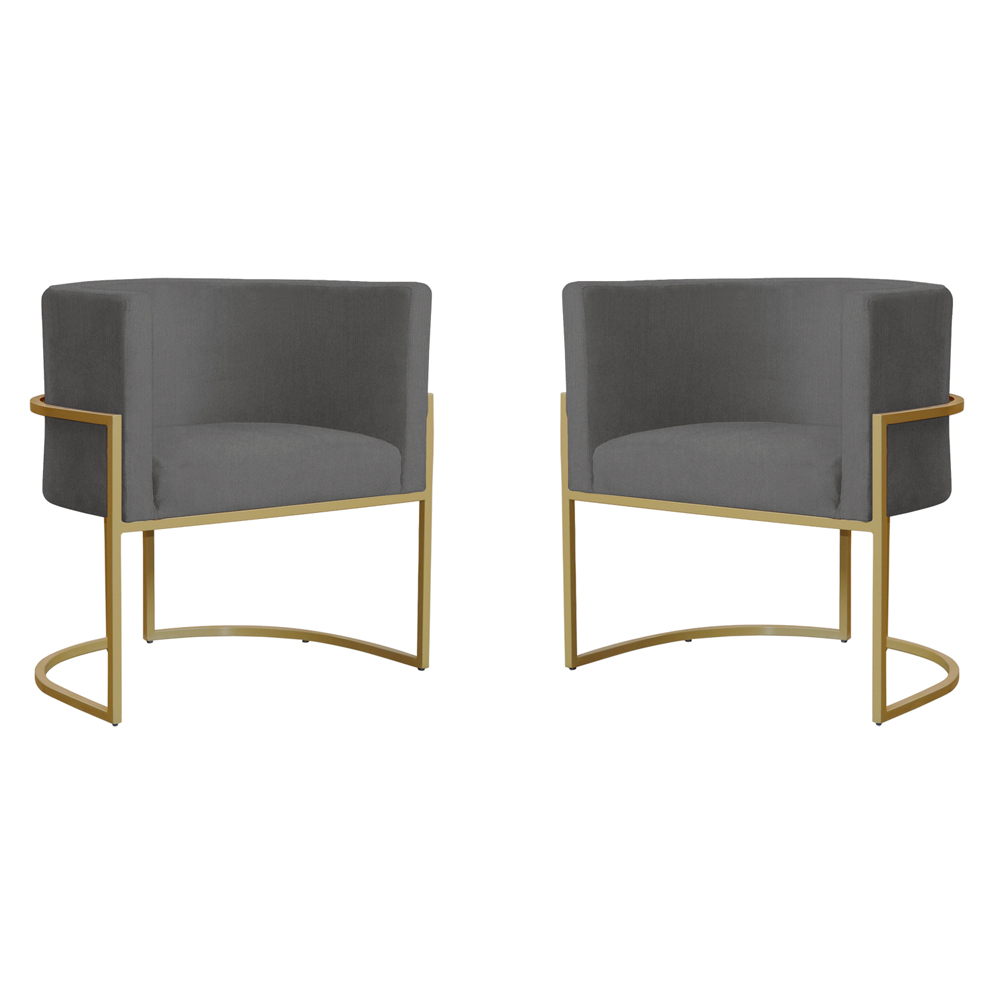 Kit 2 Poltronas Decorativa Sala de Estar Luana Base Gold Suede Cinza - Montanaris Decor