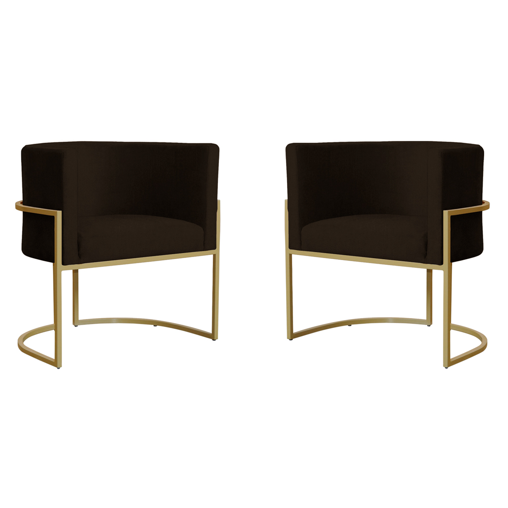 Kit 2 Poltronas Decorativa Sala de Estar Luana Base Gold Suede Marrom - Montanaris Decor