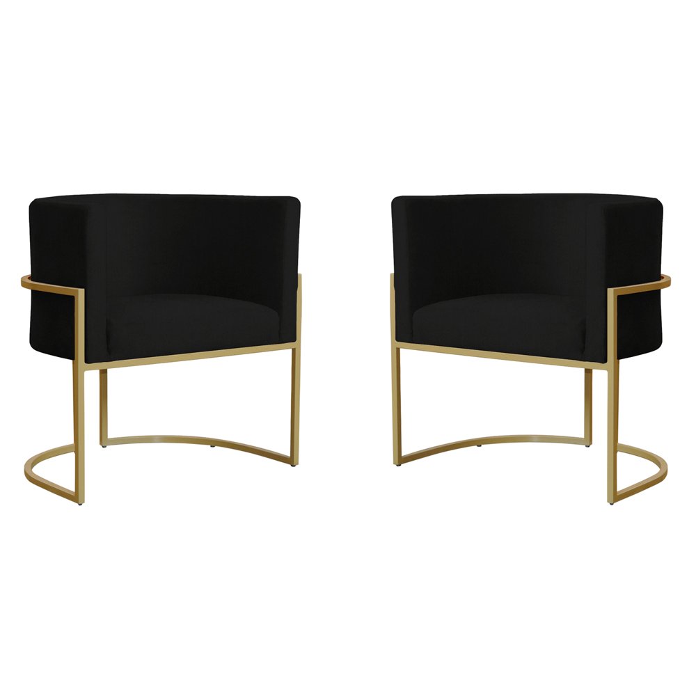 Kit 2 Poltronas Decorativa Sala de Estar Luana Base Gold Suede Preto - Montanaris Decor