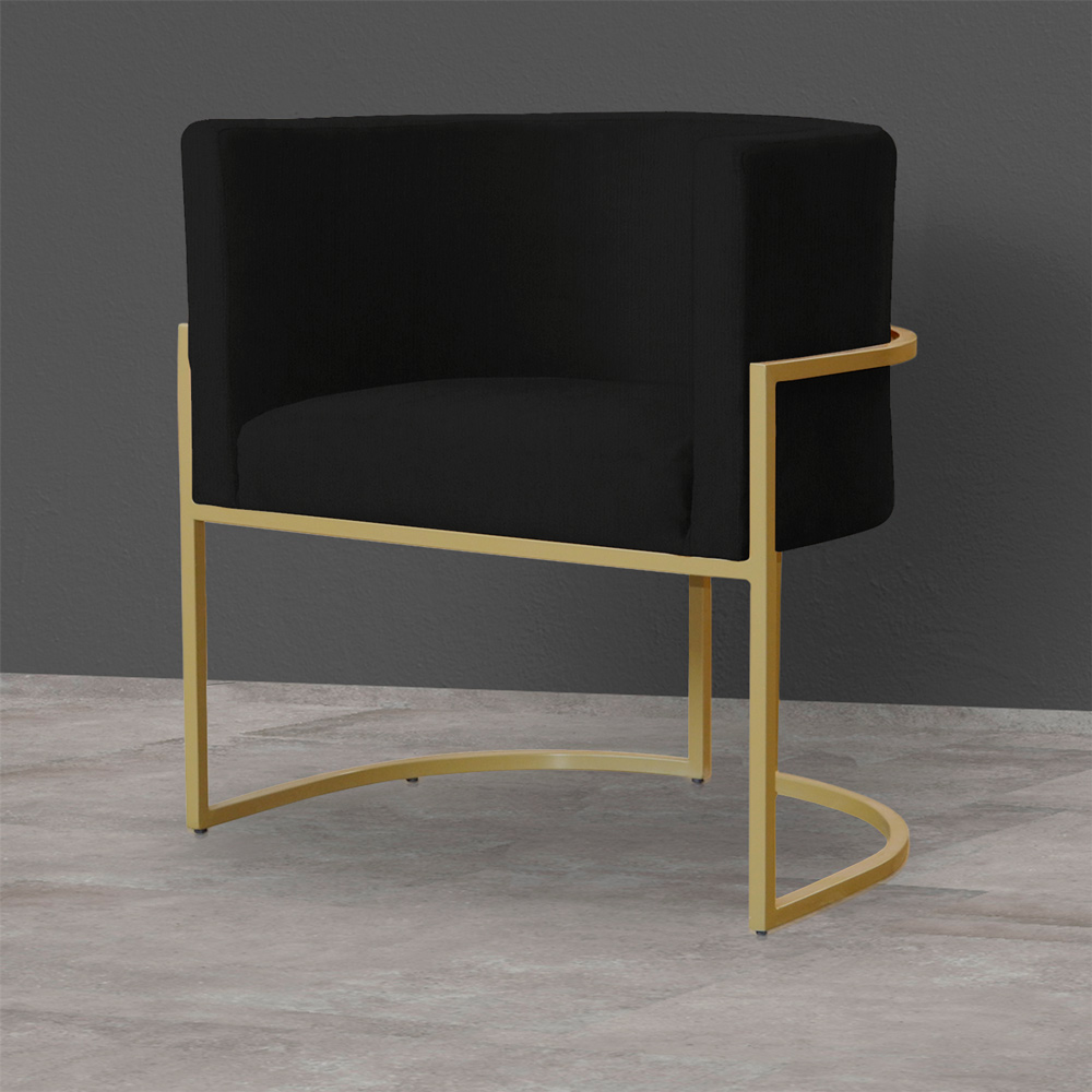 Kit 2 Poltronas Decorativa Sala de Estar Luana Base Gold Suede Preto - Montanaris Decor