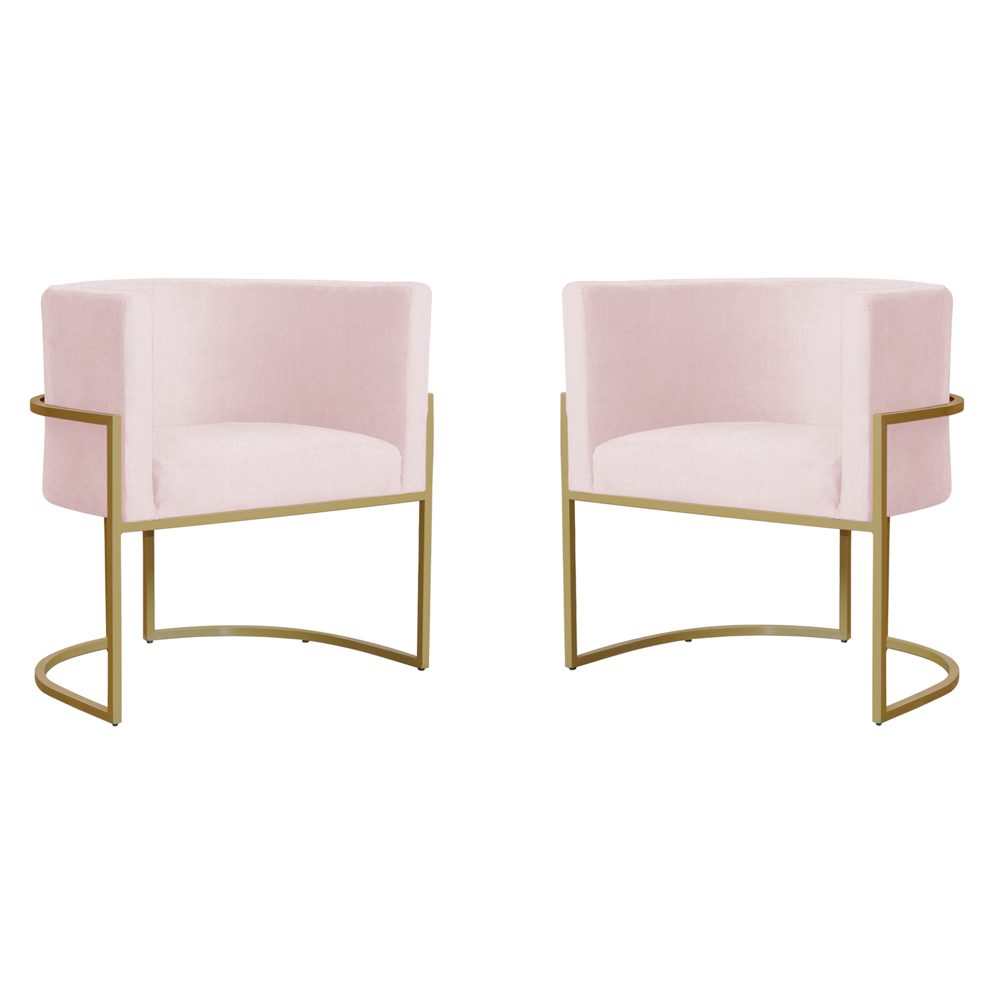 Kit 2 Poltronas Decorativa Sala de Estar Luana Base Gold Suede Rosa Claro - Montanaris Decor