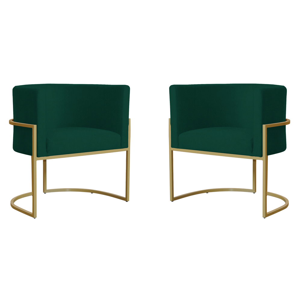 Kit 2 Poltronas Decorativa Sala de Estar Luana Base Gold Suede Verde - Montanaris Decor