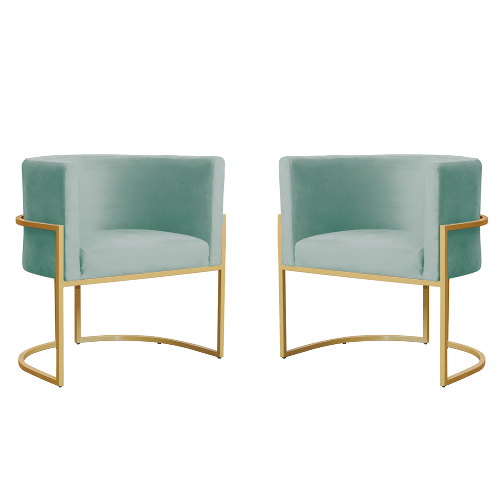 Kit 2 Poltronas Decorativa Sala de Estar Luana Base Gold Veludo Acqua - Montanaris Decor