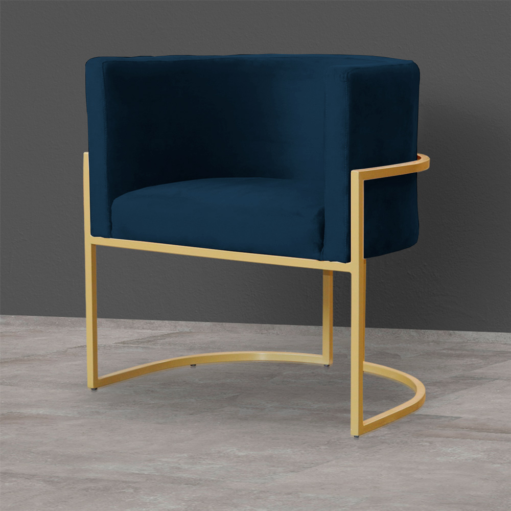 Kit 2 Poltronas Decorativa Sala de Estar Luana Base Gold Veludo Azul Marinho - Montanaris Decor