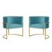 Kit 2 Poltronas Decorativa Sala de Estar Luana Base Gold Veludo Azul Turquesa - Montanaris Decor