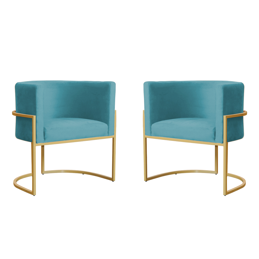 Kit 2 Poltronas Decorativa Sala de Estar Luana Base Gold Veludo Azul Turquesa - Montanaris Decor